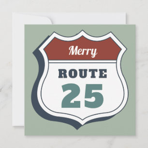 merry christmas july route 25 sign travel vintage invitation