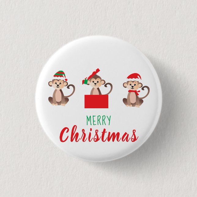 Merry Christmas Jungle Christmas Monkeys Button (Front)