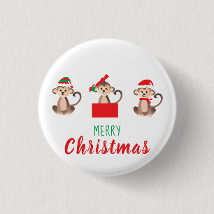Merry Christmas Jungle Christmas Monkeys Button