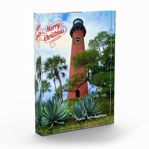 Merry Christmas Jupiter Inlet Florida Lighthouse  Photo Block