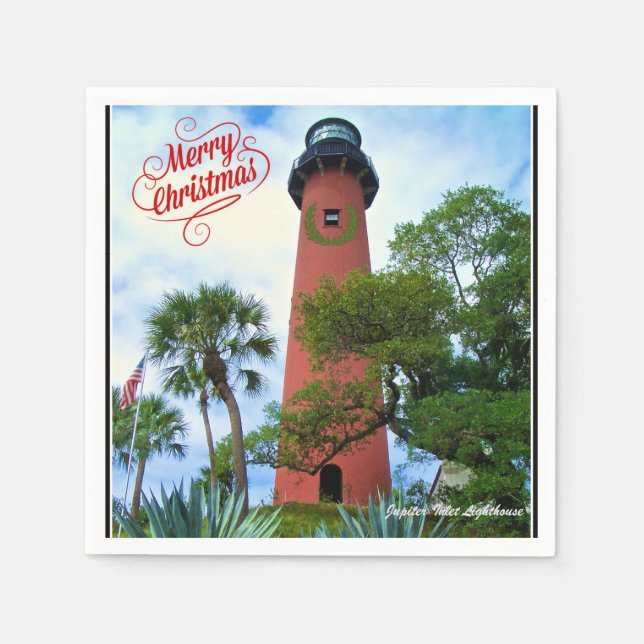 Merry Christmas Jupiter Inlet Lighthouse Florida  Napkins (Front)