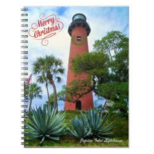 Merry Christmas Jupiter Inlet Lighthouse Florida  Notebook