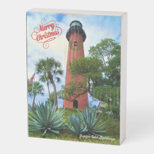 Merry Christmas Jupiter Inlet Lighthouse Florida Wooden Box Sign