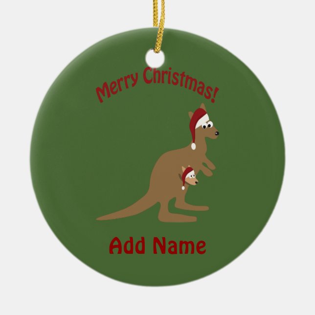 Merry Christmas Kangaroos Ceramic Ornament (Front)