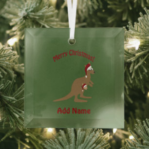 Merry Christmas Kangaroos Glass Ornament