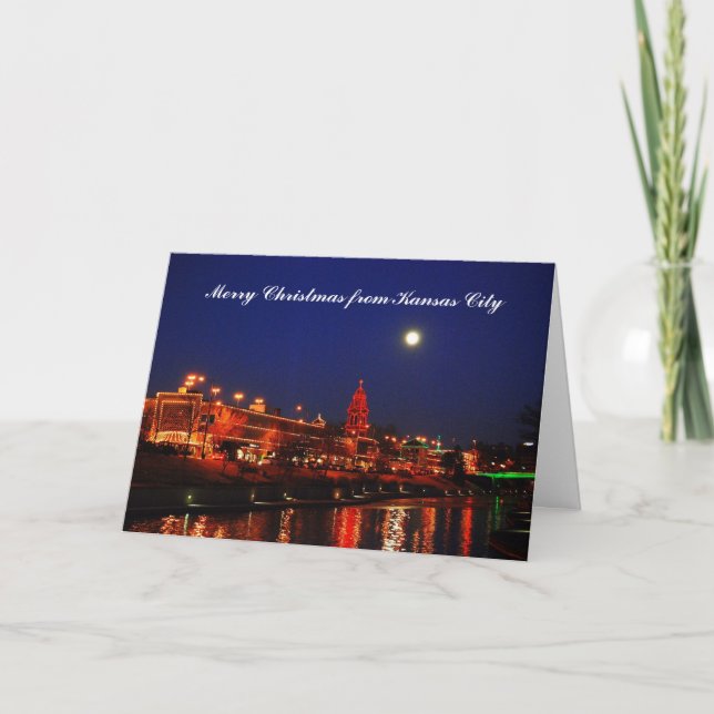 Merry Christmas Kansas City Full Moon Plaza Holiday Card (Front)