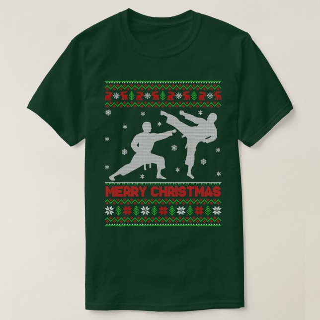 Merry Christmas Karate Xmas Ugly Santa 1 T-Shirt (Design Front)