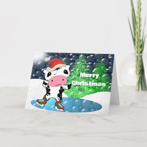 Merry Christmas Kawaii Cow Holiday Card