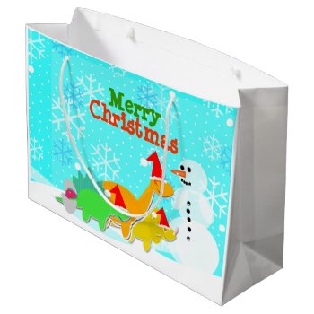 Merry Christmas Kawaii Dinosaurs Snowman Large Gift Bag by dinoshop at Zazzle