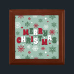 Merry Christmas Keepsake Box<br><div class="desc">Merry Christmas colorful text design with snowflakes decoration on green background</div>