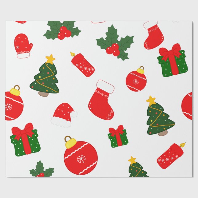 Merry Christmas Keepsake Pattern Wrapping Paper (Flat)