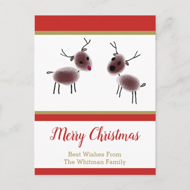 Merry Christmas Kids Art Reindeer Holiday Postcard (Front)