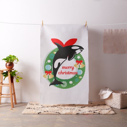 merry christmas killer whale fabric