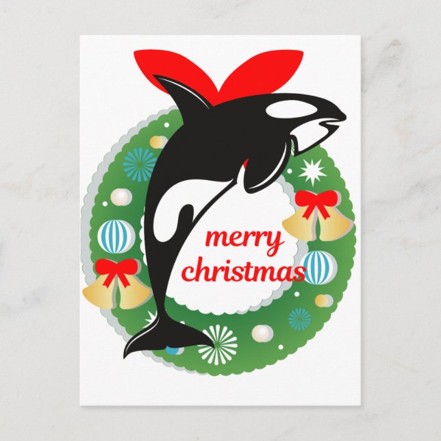 merry christmas killer whale holiday postcard (Front)