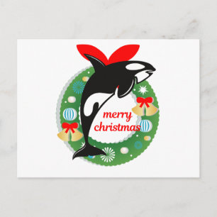 merry christmas killer whale holiday postcard