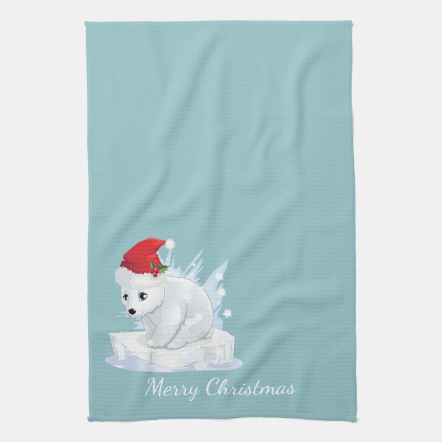 Merry Christmas Kitchen Towel-Polar Bear Kitchen Towel (Vertical)