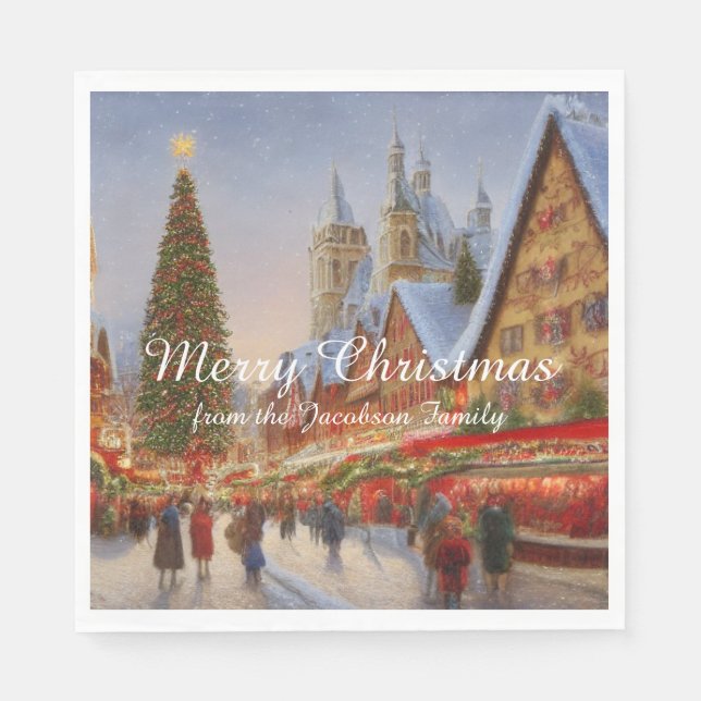 Merry Christmas Kitsch Nostalgic German Market Napkins (Front)