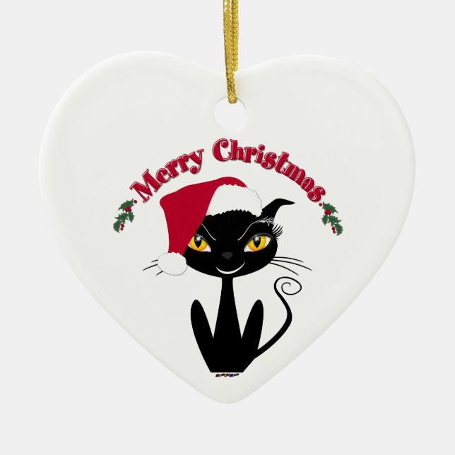Merry Christmas Kitty Cat Ceramic Ornament (Front)
