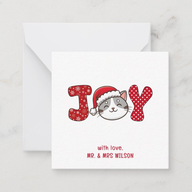 Merry Christmas Kitty Cat " JOY "  Note Card (Front)