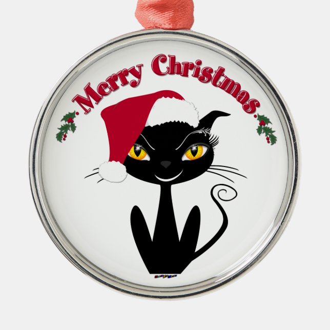 Merry Christmas Kitty Cat Metal Ornament (Front)