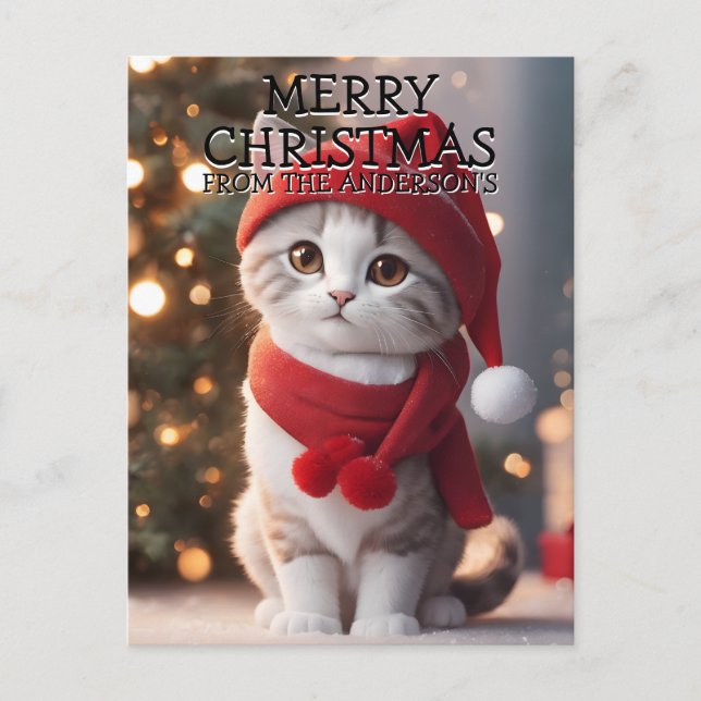 Merry Christmas Kitty Cat Personalized Holiday Postcard (Front)