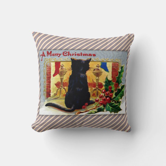 Merry Christmas Kitty Throw Pillow (Front)