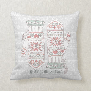 Merry Christmas Knitted Gloves Design Throw Pillow