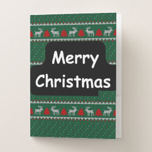Merry Christmas Knitted Pattern Holiday Pocket Folder