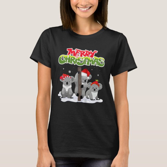 Merry Christmas Koala Santa Hat  Holiday Party Xma T-Shirt (Front)