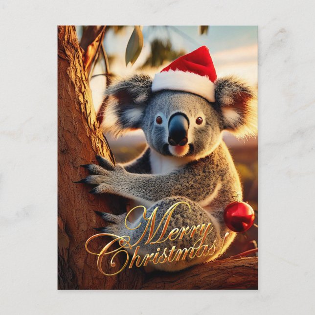 Merry Christmas Koala sitting in Gumtree Postcard (Front)