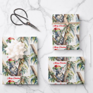 Merry Christmas Koala sitting in Gumtree Wrapping Paper Sheets