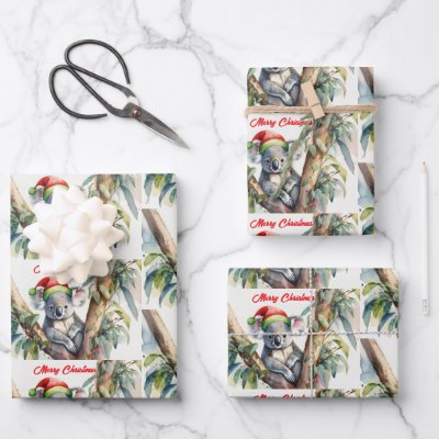 Merry Christmas Koala sitting in Gumtree Wrapping Paper Sheets