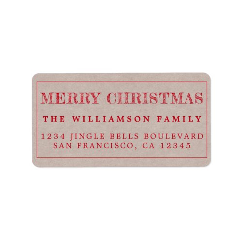 Merry Christmas Kraft Paper Return Address Label