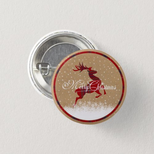 Merry Christmas Kraft  Tartan Red ID590 Button