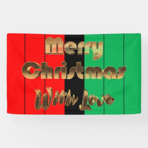 Merry Christmas Kwanzaa Striped Pattern Gold Text Banner