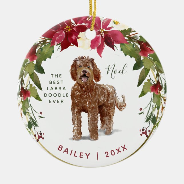 Merry Christmas Labradoodle | Add Your Dog's Photo Ceramic Ornament (Front)