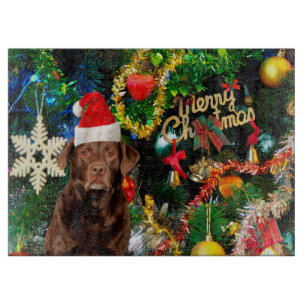 Merry Christmas Labrador Retriever Dog Santa Hat Cutting Board