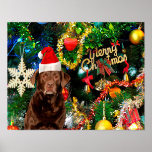 Merry Christmas Labrador Retriever Dog Santa Hat Poster