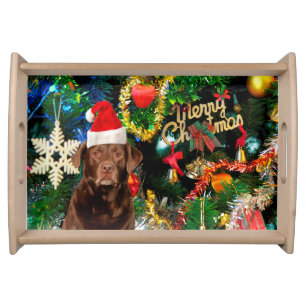 Merry Christmas Labrador Retriever Dog Santa Hat Serving Tray