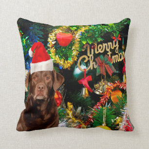 Merry Christmas Labrador Retriever Dog Santa Hat Throw Pillow