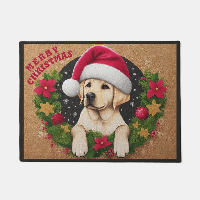 Merry Christmas Labrador Retriever Dog Xmas Doormat (Front)