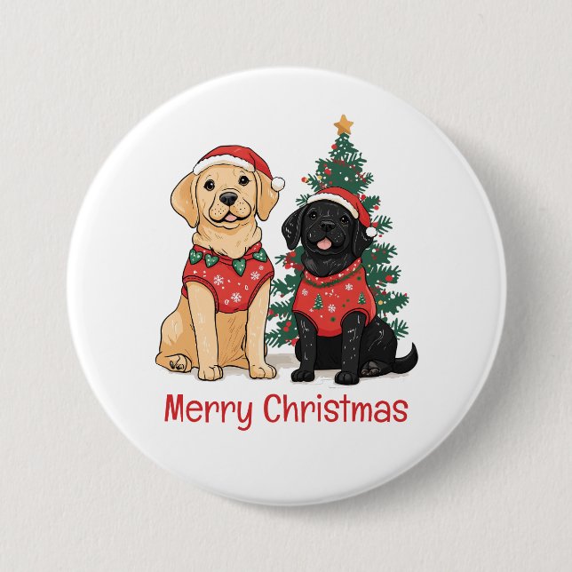 Merry Christmas Labrador Retriever Dogs Button (Front)