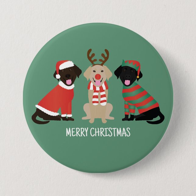 Merry Christmas Labrador Retriever Dogs Button (Front)