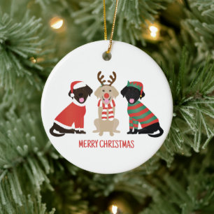 Merry Christmas Labrador Retriever Dogs Ceramic Ornament