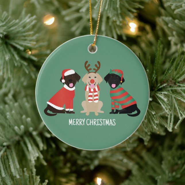 Merry Christmas Labrador Retriever Dogs Ceramic Ornament (Tree)