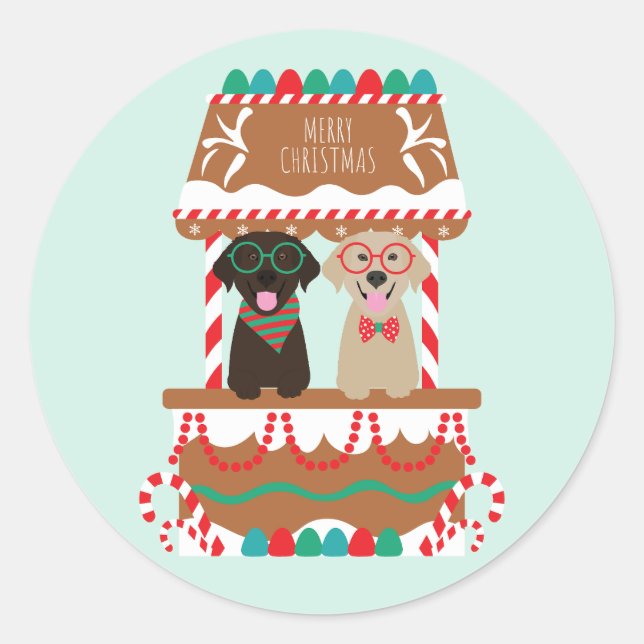 Merry Christmas Labrador Retriever Dogs Classic Round Sticker (Front)