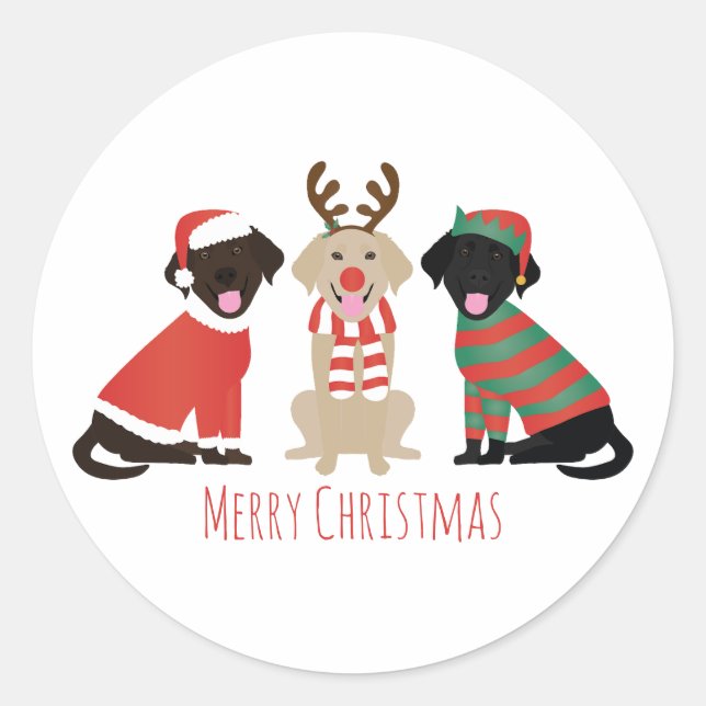 Merry Christmas Labrador Retriever Dogs Classic Round Sticker (Front)