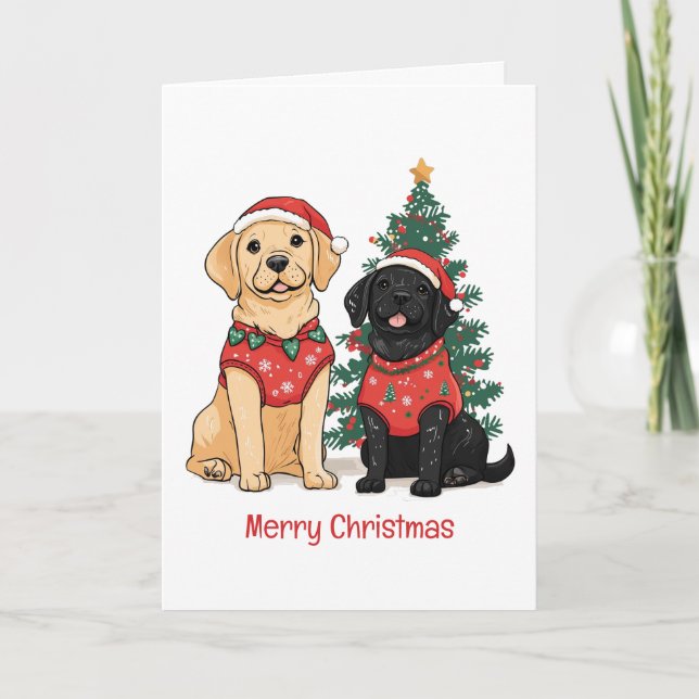 Merry Christmas Labrador Retriever Dogs Holiday Card (Front)