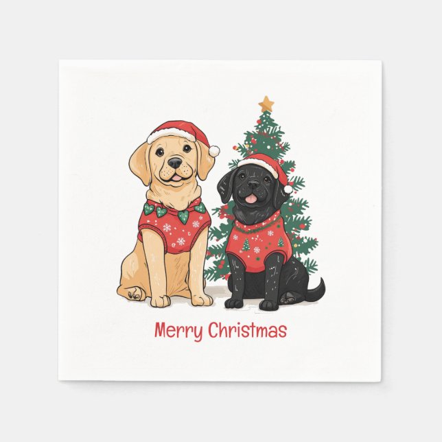 Merry Christmas Labrador Retriever Dogs Napkins (Front)