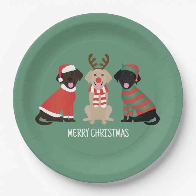 Merry Christmas Labrador Retriever Dogs Paper Plates (Front)